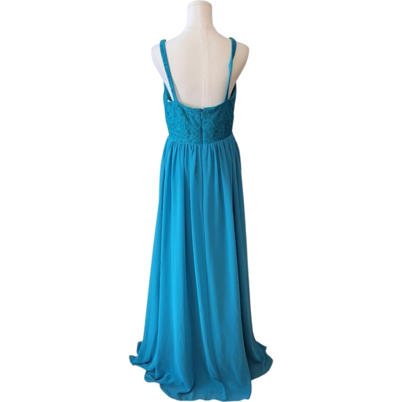 NWT Azazie Elisa in Jade Lace Bodice Long Chiffon Gown Size A8 - Picture 4 of 6